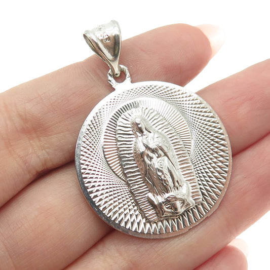 925 Sterling Silver Vintage Saint Mary Miraculous Medal Religious Pendant