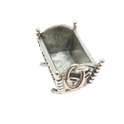 BEAU 925 Sterling Silver Vintage Baby Cradle 3D Pendant