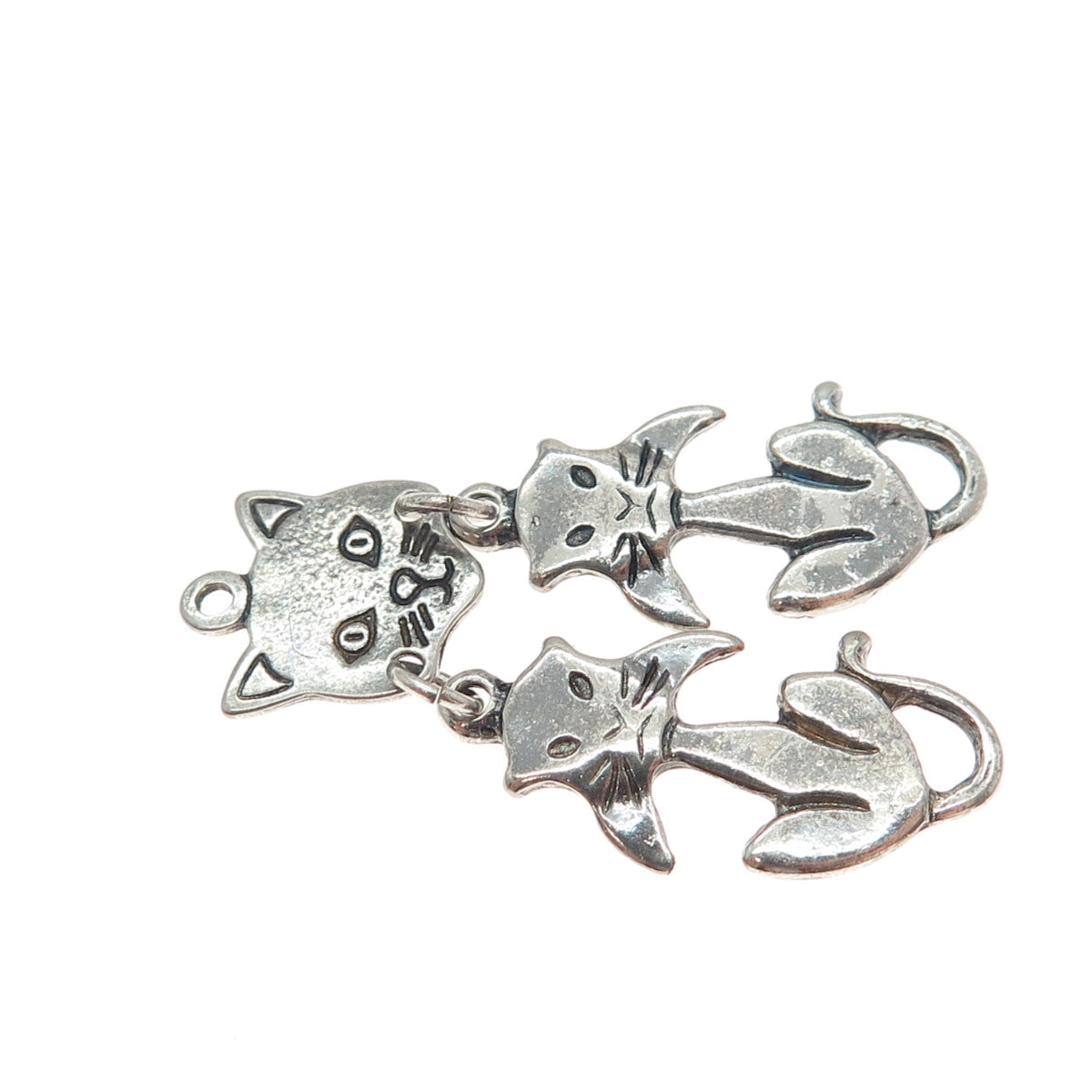925 Sterling Silver Vintage Cat Cartoon Character Oxidized Charm Pendant