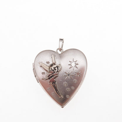 Disney 925 Sterling Silver Vintage Tinker Bell Heart Locket Charm Pendant