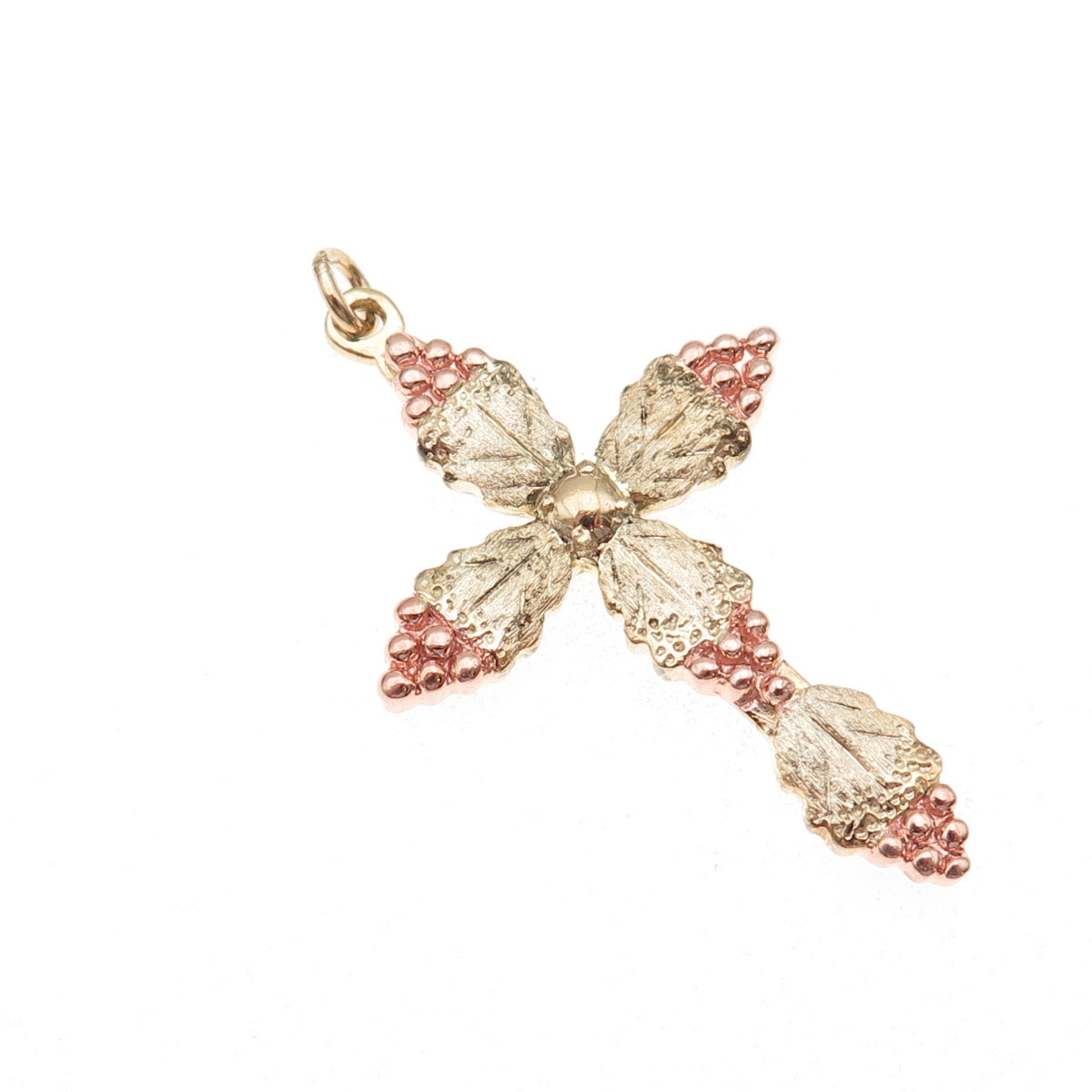 925 Sterling Silver Rose & Yellow Gold Plated Vintage Floral Cross Pendant
