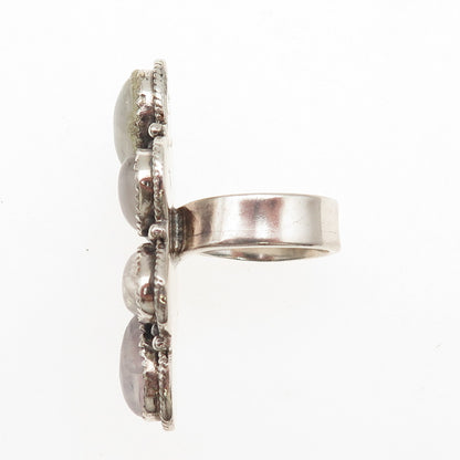 925 Sterling Vintage Real Pink Moonstone Modernist Adjustable Ring Size 7.5