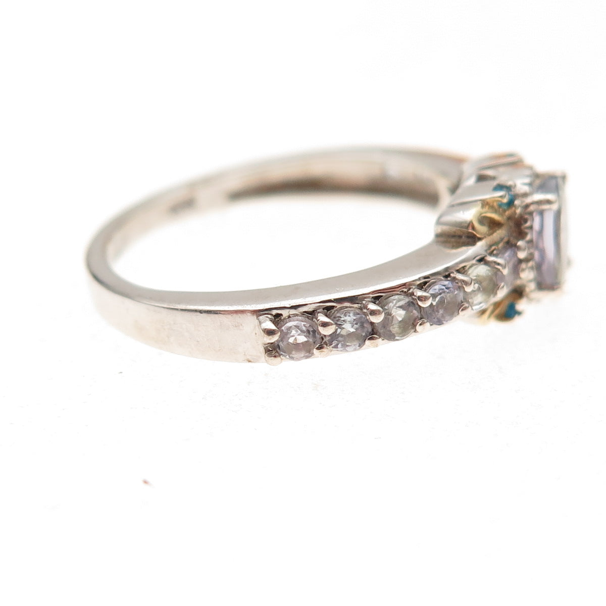 Chuck Clemency 925 Sterling Silver 2-Tone Real Tanzanite & Apatite Ring Size 8