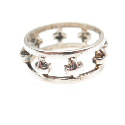 925 Sterling Silver Vintage Cross All Around Oxidized Ring Size 7.75