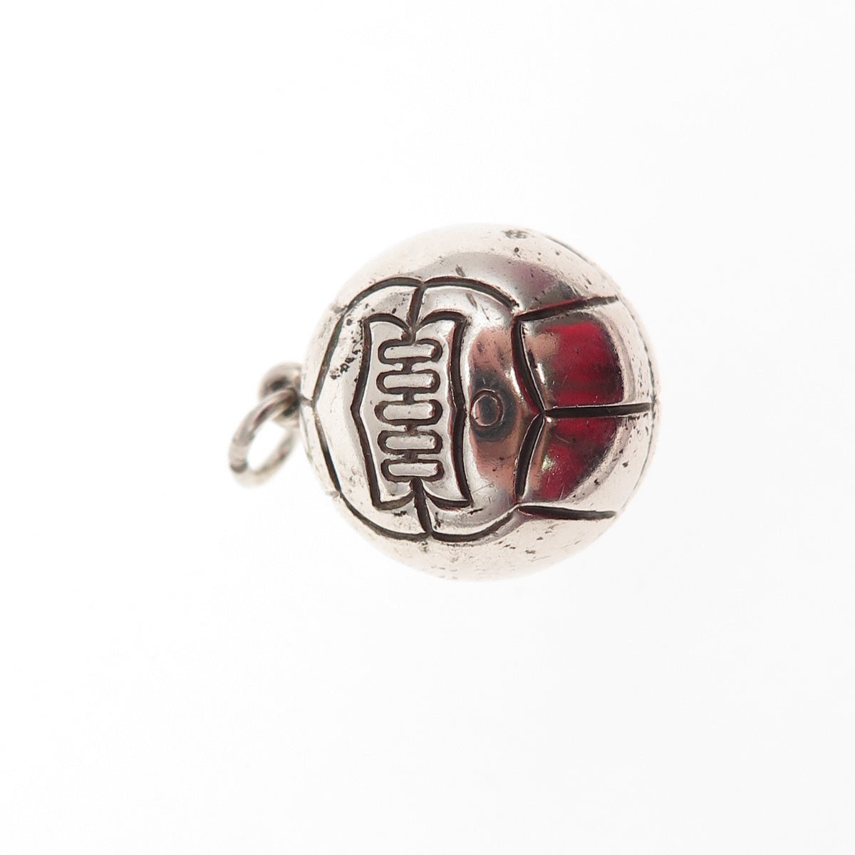 925 Sterling Silver Vintage Engraved Basketball Ball Oxidized 3D Mini Pendant