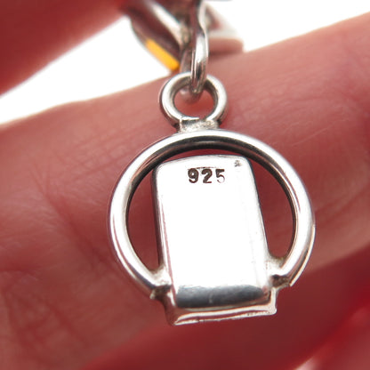 925 Sterling Silver Vintage Real Amber Modernist Oxidized Dangle Earrings