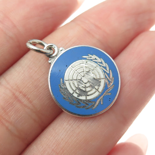 925 Sterling Silver Vintage Enamel United Nations World Unity Charm Pendant