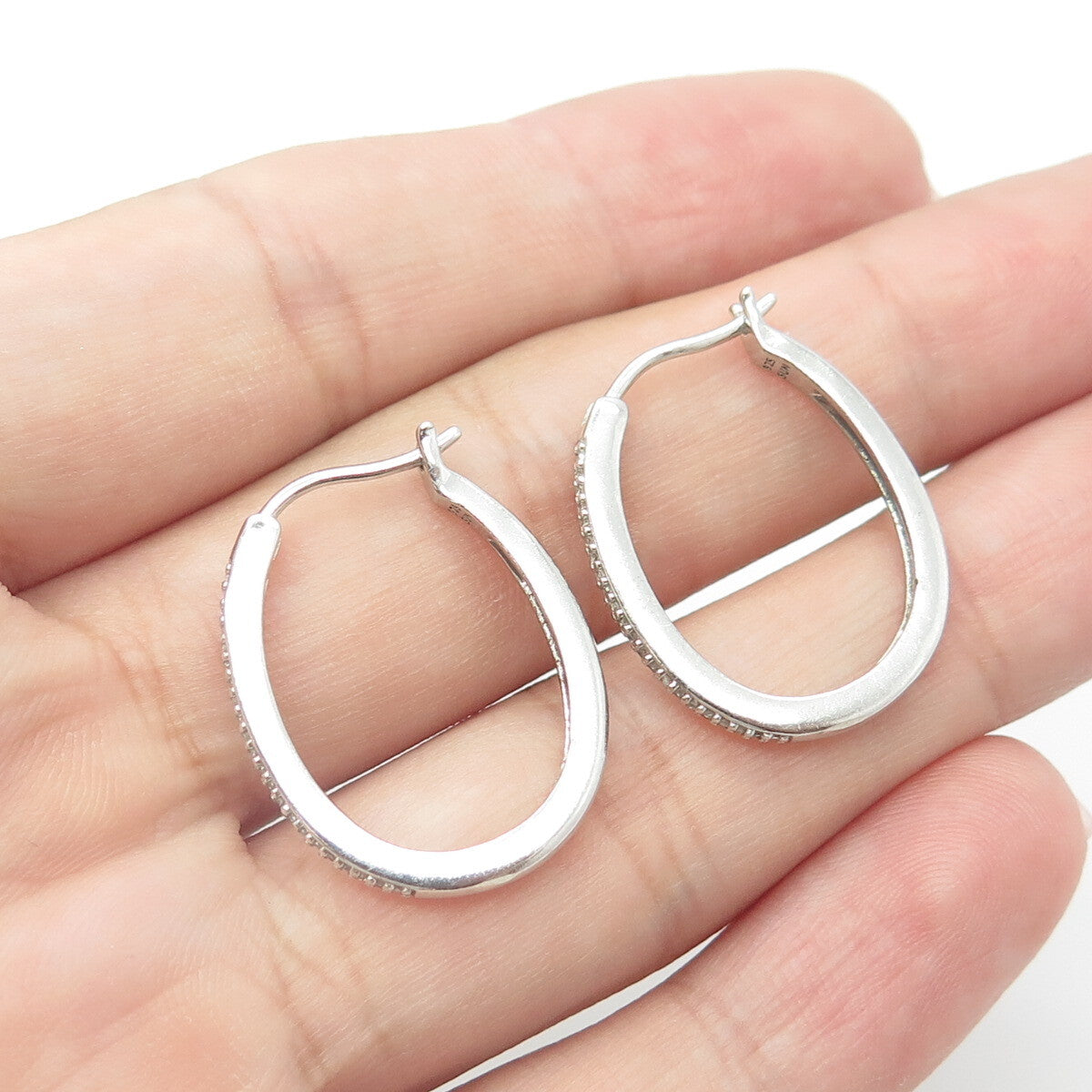 925 Sterling Silver Sun Real White Diamond Half Eternity Hoop Earrings