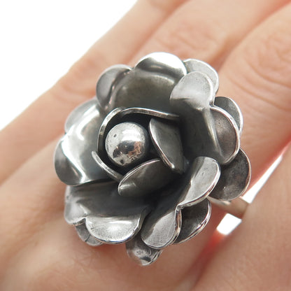 TAHARA 925 Sterling Silver Vintage Rose Flower Oxidized Ring Size 7.25