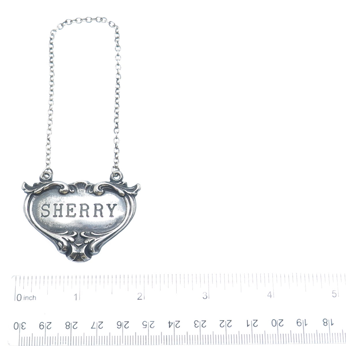 JS & CO. 925 Sterling Silver Antique Art Deco Sherry Oxidized Bottle Tag 6"