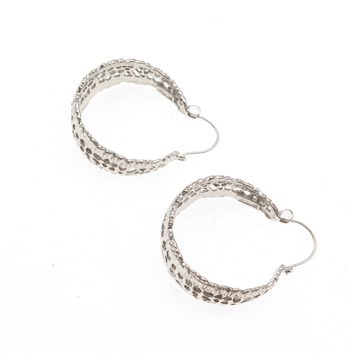 925 Sterling Silver Vintage Modernist Hoop Earrings