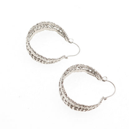 925 Sterling Silver Vintage Modernist Hoop Earrings