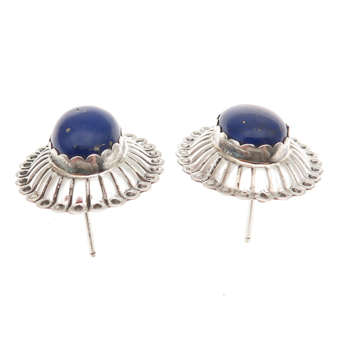 Old Pawn 925 Sterling Silver Vintage Southwestern Lapis Concho Tribal Earrings