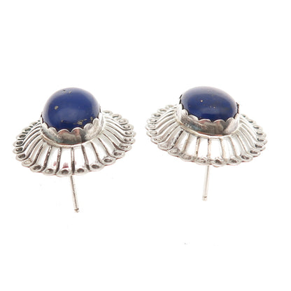 Old Pawn 925 Sterling Silver Vintage Southwestern Lapis Concho Tribal Earrings
