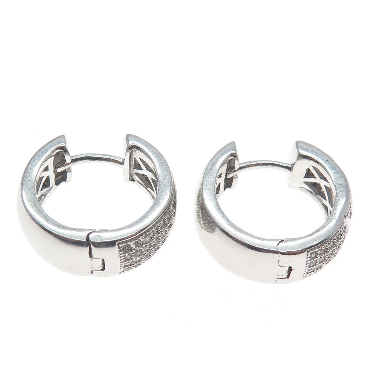925 Sterling Silver Round-Cut C Z Heart Hoop Earrings