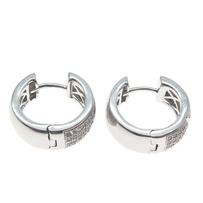 925 Sterling Silver Round-Cut C Z Heart Hoop Earrings