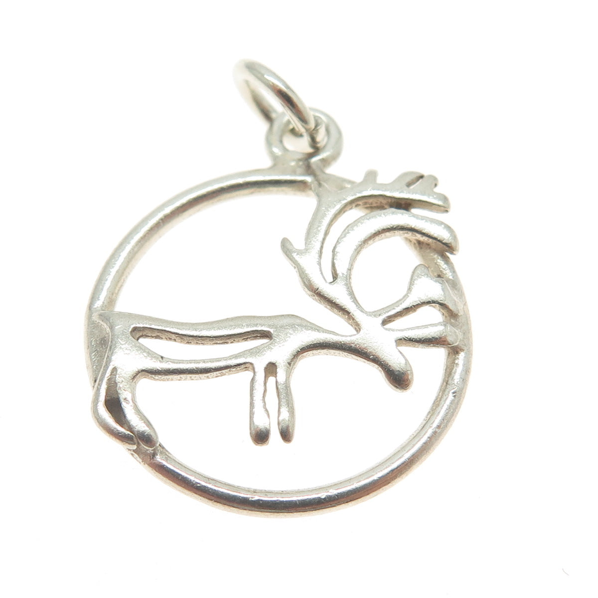 925 Sterling Silver Vintage Elk Round Pendant