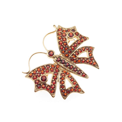 925 Sterling Silver Gold Plated Vintage Real Red Garnet Butterfly Pin Brooch