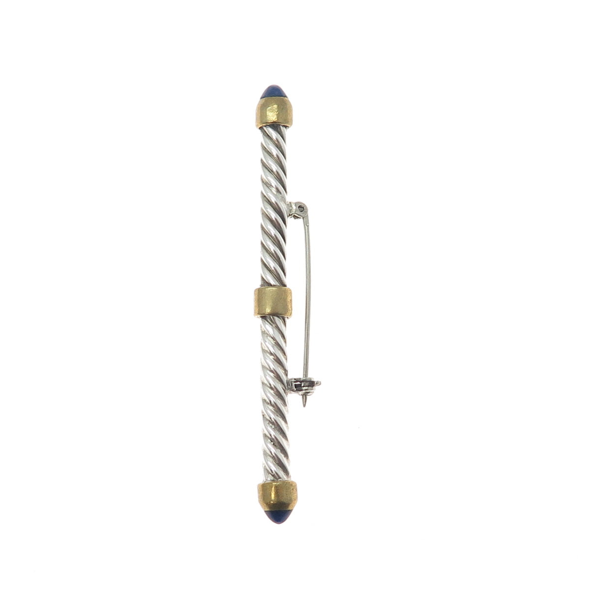 925 Sterling Silver 2-Tone Vintage Real Sodalite Bar Oxidized Pin Brooch