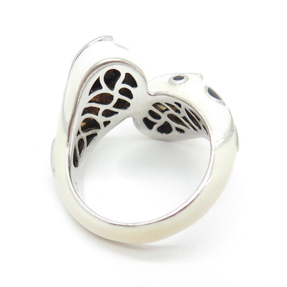 EMA 925 Sterling Silver Enamel & Black Spinel Modernist Bypass Ring Size 8