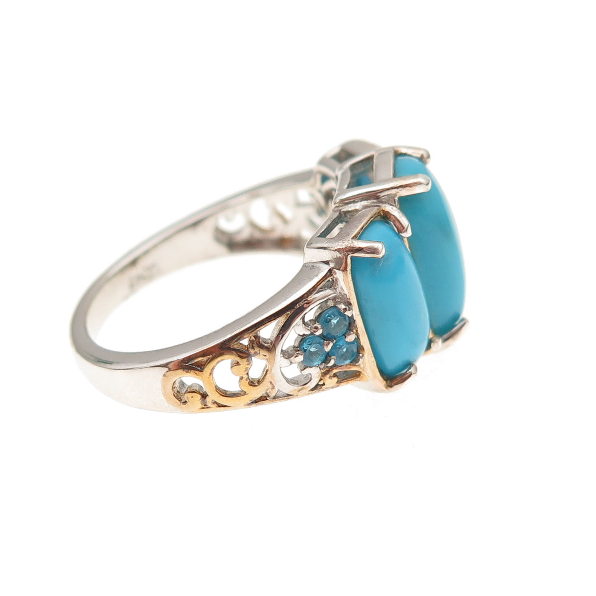 D'Joy Sterling Silver 2-Tone Real Sleeping Beauty Turquoise Apatite Ring Size 8