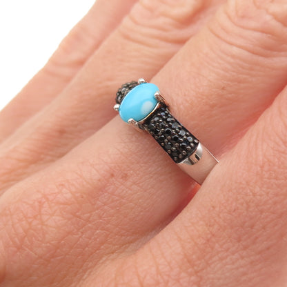 Chuck Clemency 925 Sterling Silver Real Turquoise & Black Spinel Ring Size 8.25