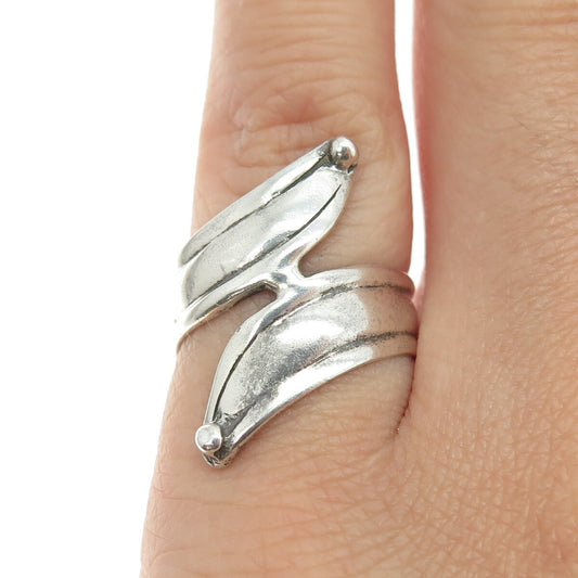 925 Sterling Silver Vintage Modernist Leaf Overlap Ring Size 6.25