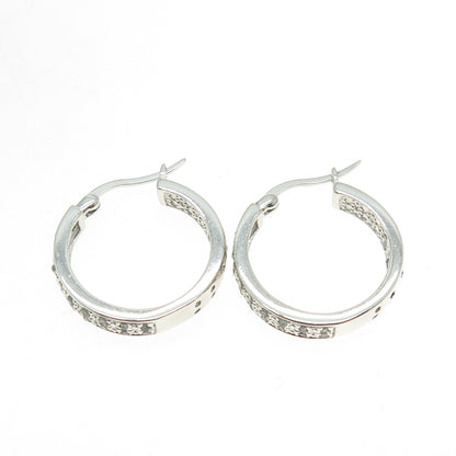 DBJ DEE BERKLE 925 Sterling Silver Real Round-Cut Diamond In & Out Hoop Earrings