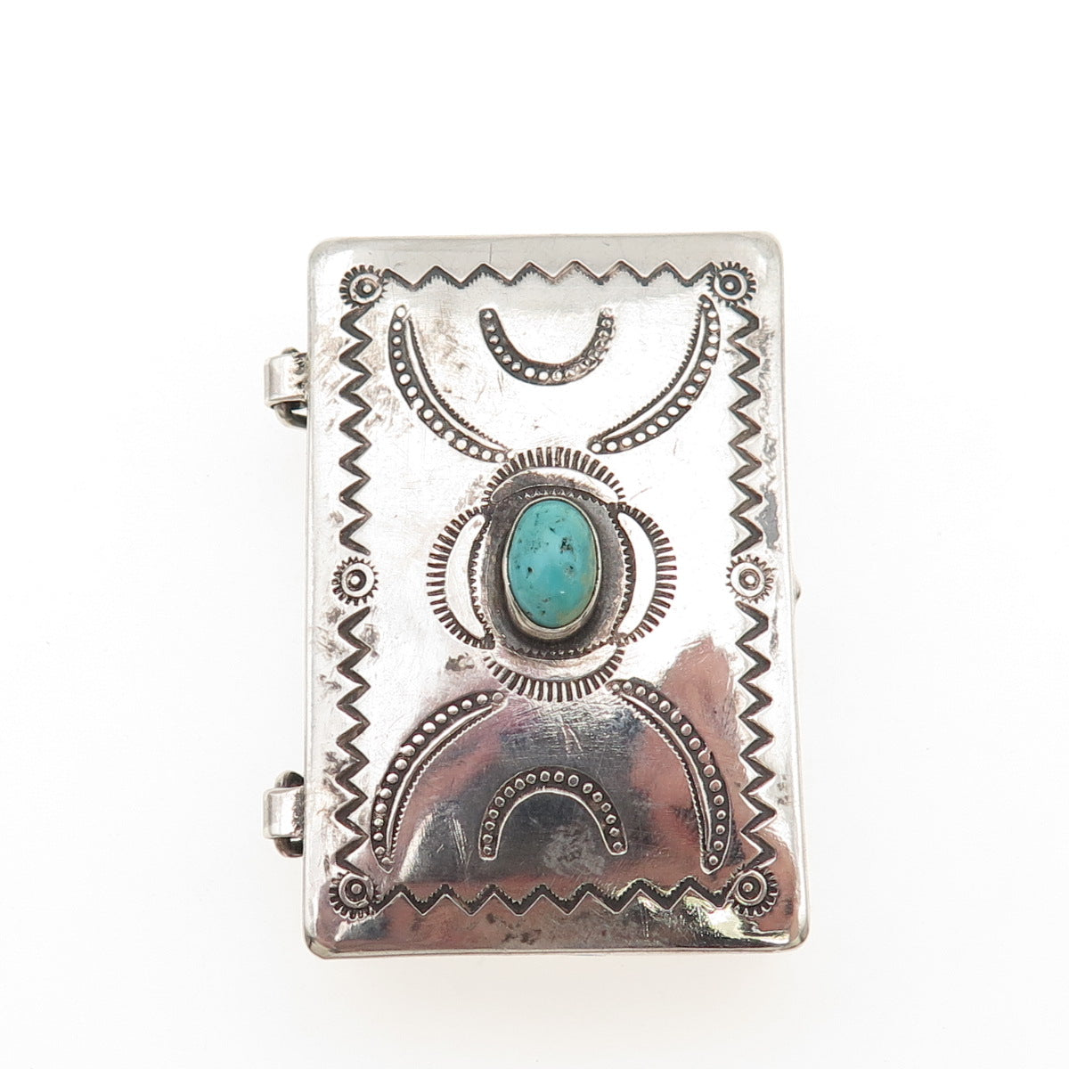 Wayne Etsitty Navajo Old Pawn Sterling Silver Vintage Turquoise Pill / Snuff Box