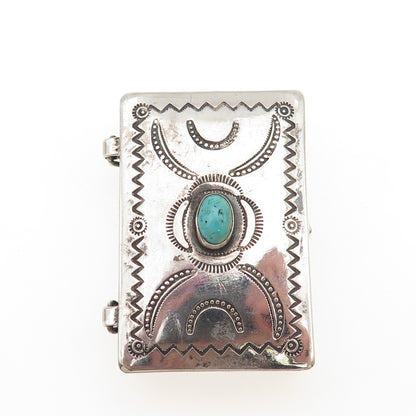 Wayne Etsitty Navajo Old Pawn Sterling Silver Vintage Turquoise Pill / Snuff Box