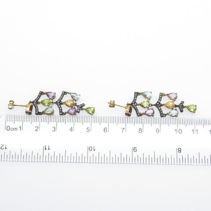 925 Sterling Silver Gold Plated Black Rhodium Real Diamond & Multi-Gem Earrings