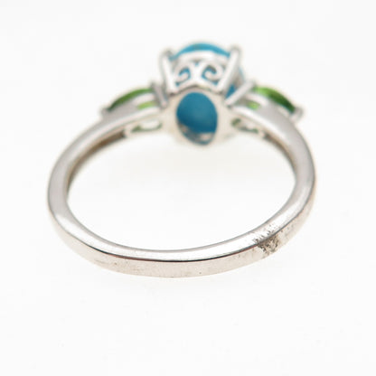 Chuck Clemency 925 Sterling Silver Real Turquoise & Peridot Ring Size 8.25