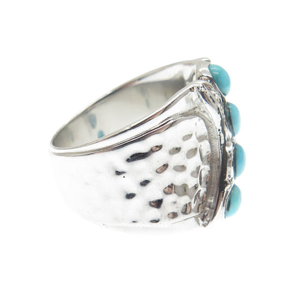 925 Sterling Silver Real Turquoise Gemstone Hammered Finish Ring Size 6.5