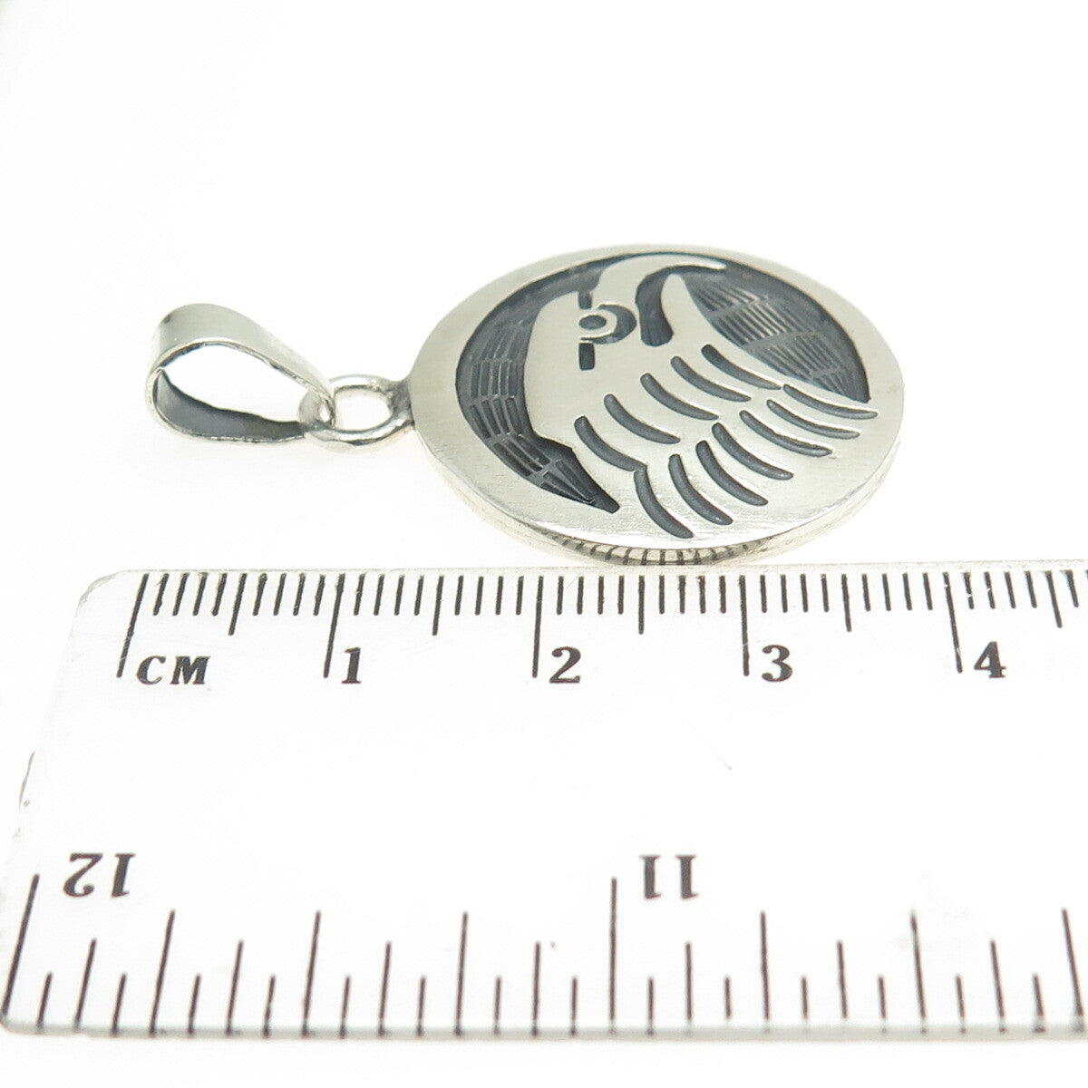 925 Sterling Silver Vintage Southwestern Native Eagle Round Pendant