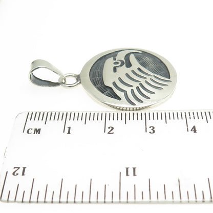 925 Sterling Silver Vintage Southwestern Native Eagle Round Pendant