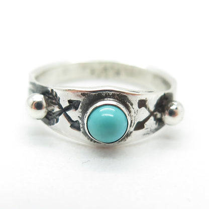 Old Pawn Sterling Silver Vintage Turquoise Arrow Oxidized Tribal Ring Size 5.25