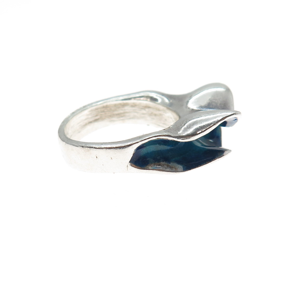 925 Sterling Silver Vintage Enamel Modernist Wavy Ring Size 7.75