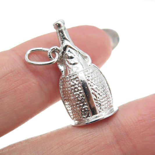 925 Sterling Silver Vintage Champagne Bottle in Basket Pendant