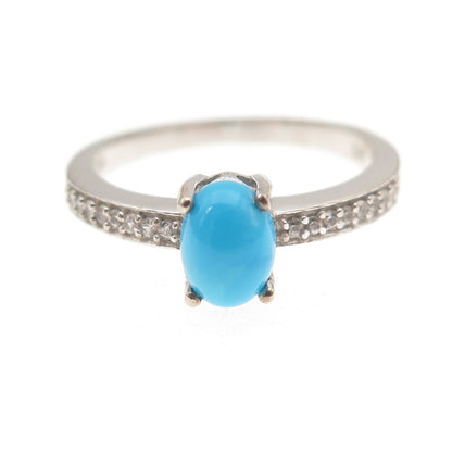 Chuck Clemency 925 Sterling Silver Real Turquoise & White Topaz Ring Size 8