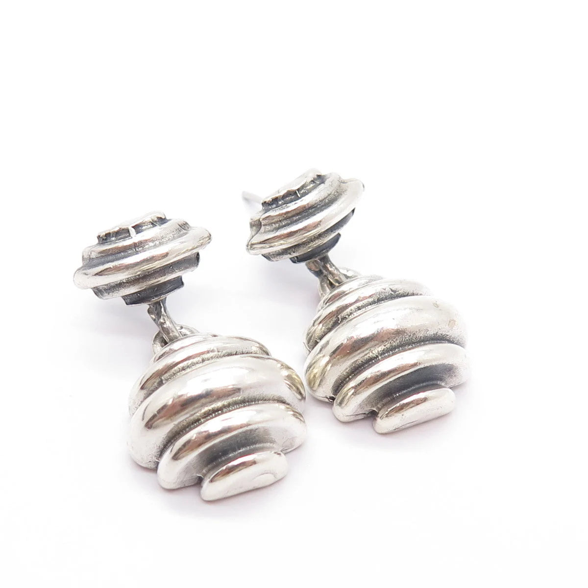 925 Sterling Silver Vintage Ribbed Dangling Earrings