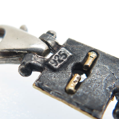 925 Sterling Silver 2-Tone Vintage C Z Modernist Panel Link Oxidized Bracelet 7"