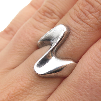 925 Sterling Silver Vintage Modernist Wavy Oxidized Ring Size 7