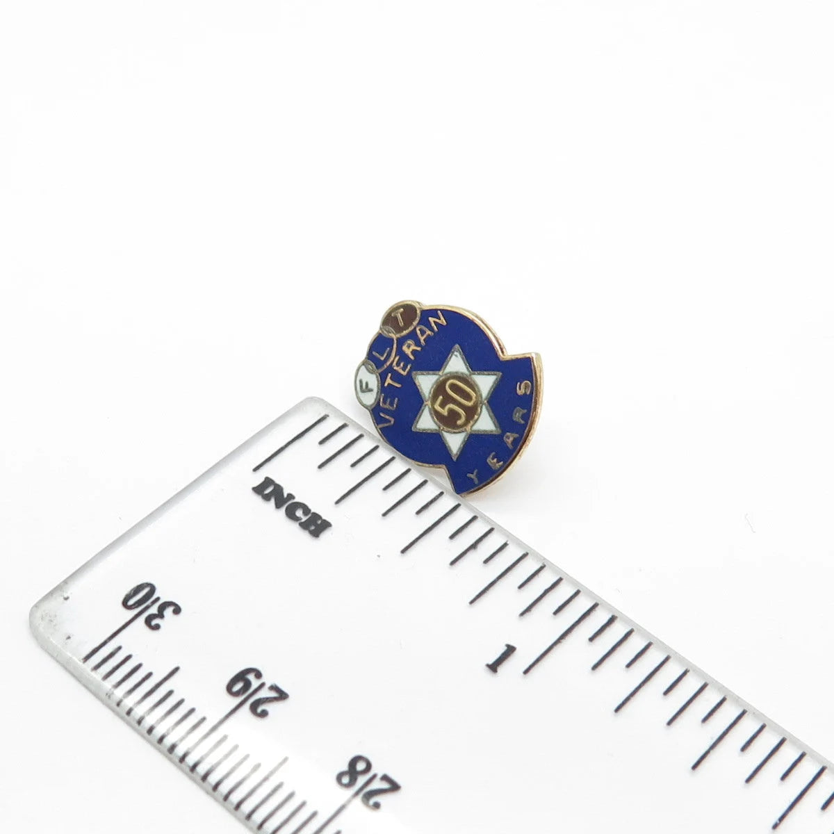 925 Sterling Silver Antique Colorful Enamel "50 Veteran Years" Lapel Pin