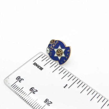 925 Sterling Silver Antique Colorful Enamel "50 Veteran Years" Lapel Pin