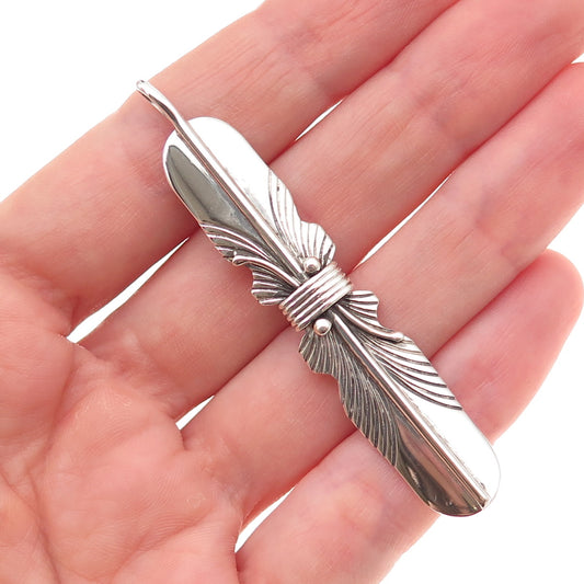Old Pawn 925 Sterling Silver Vintage Southwestern Feather Tribal Charm Pendant