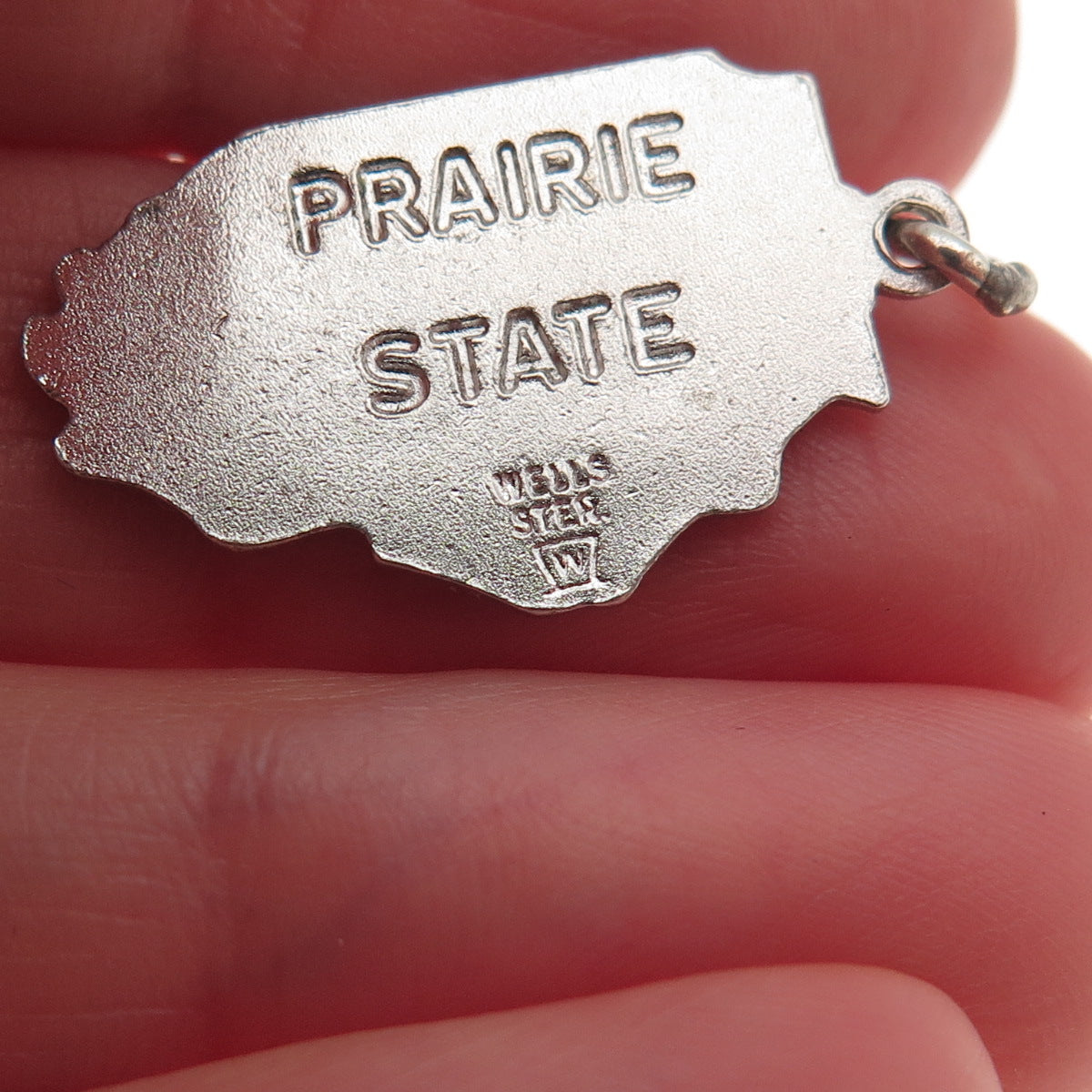 WELLS Sterling Silver Vintage Enamel Illinois Prairie State Mini Charm Pendant