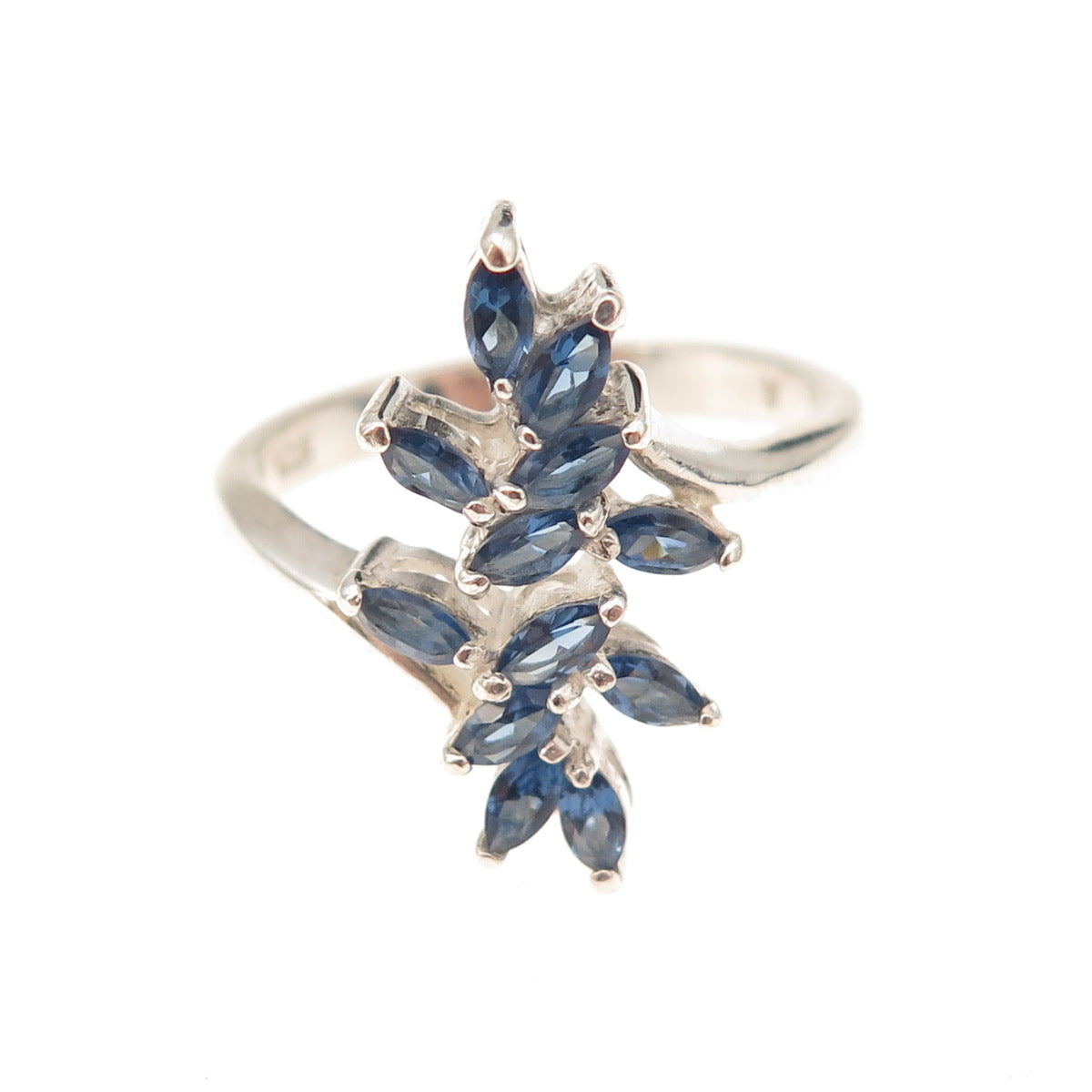 925 Sterling Silver Real Iolite Floral Adjustable Bypass Ring Size 9