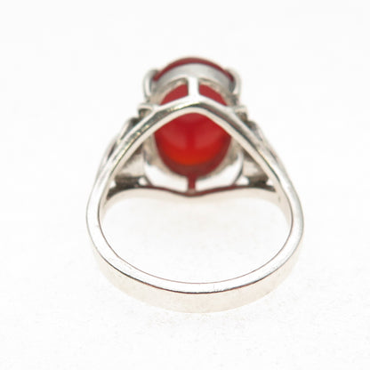 925 Sterling Silver Vintage Real Carnelian Modernist Oxidized Ring Size 6.25