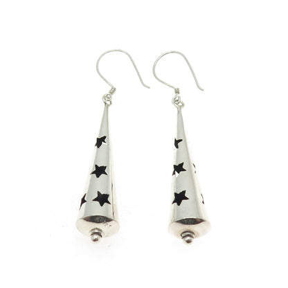 925 Sterling Silver Vintage Modernist Shadow Box Star Cone Dangle Earrings