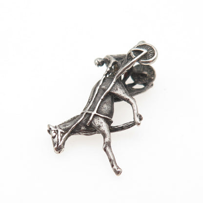 925 Sterling Silver Antique Art Deco Jockey & Racing Horse Oxidized 3D Miniature